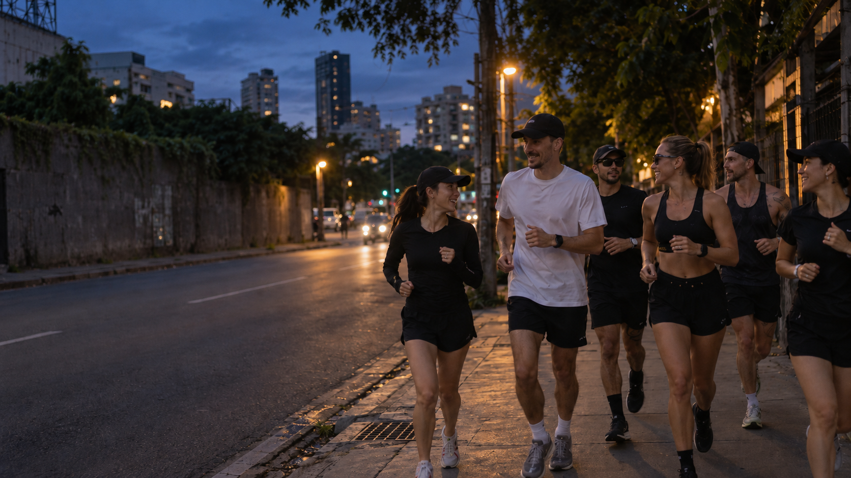 An evening run outdoors.